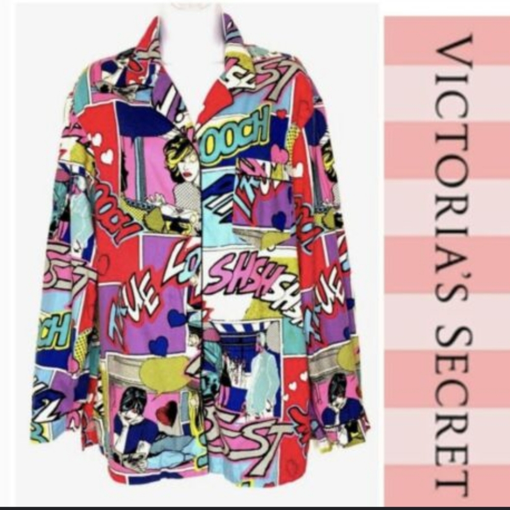 Victoria's Secret 90’s Cartoon Comics Pop Art Flannel Pajama Top Size Medium - Picture 2 of 15